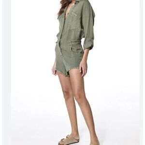 YFB River Raw Edge Linen Romper Shorts Cadet Pigment XSmall